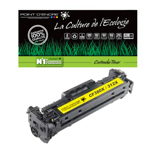 312X / CF380X - JAUNE - Grande capacité Marque Francaise POINT D'ENCRE pour Imprimantes compatibles HP (clhp)