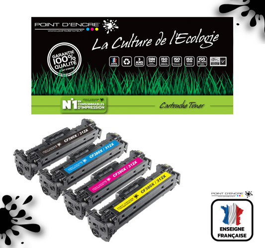 312X / CF380X - ABONNEMENT - NOIR / CYAN / MAGENTA / JAUNE - Grande capacité Marque Francaise POINT D'ENCRE pour Imprimantes compatibles HP (clhp)