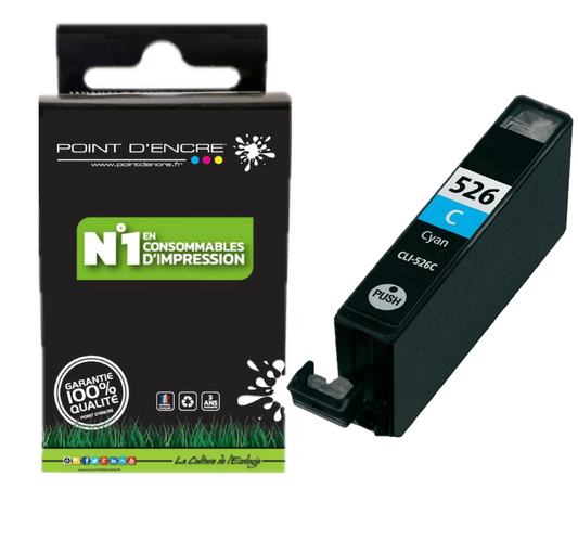CLI-526 - CYAN - Grande capacité de Marque Française POINT D'ENCRE Pour imprimante compatible CANON (cec)
