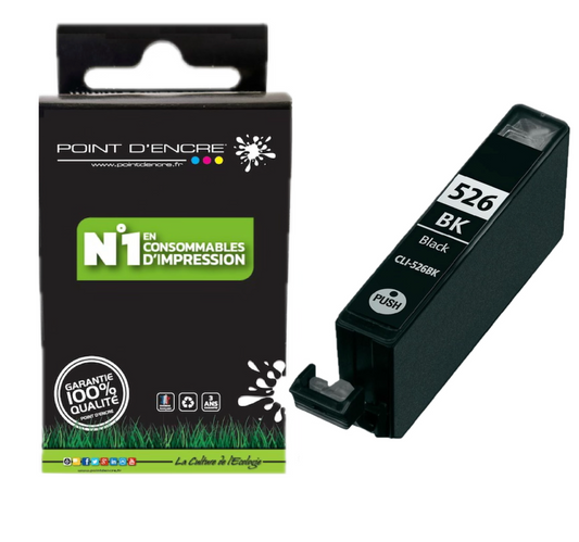 CLI-526 - NOIR PHOTO - Grande capacité de Marque Française POINT D'ENCRE Pour imprimante compatible CANON (cec)