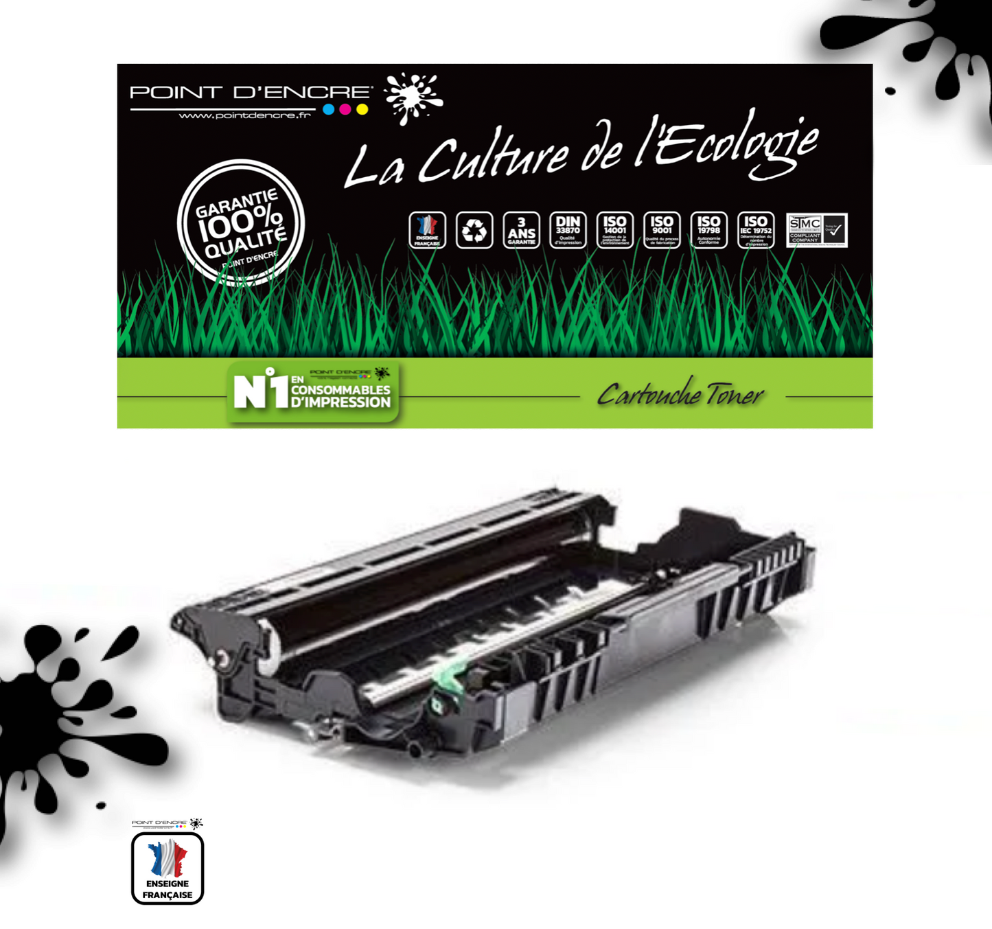 DR2400 (tambour) Pour TN2420 / TN2410 Cartouche d'encre Toner - Noir - Grande capacité Marque Francaise POINT D'ENCRE pour Imprimantes compatibles Brother (clp) (Copie)
