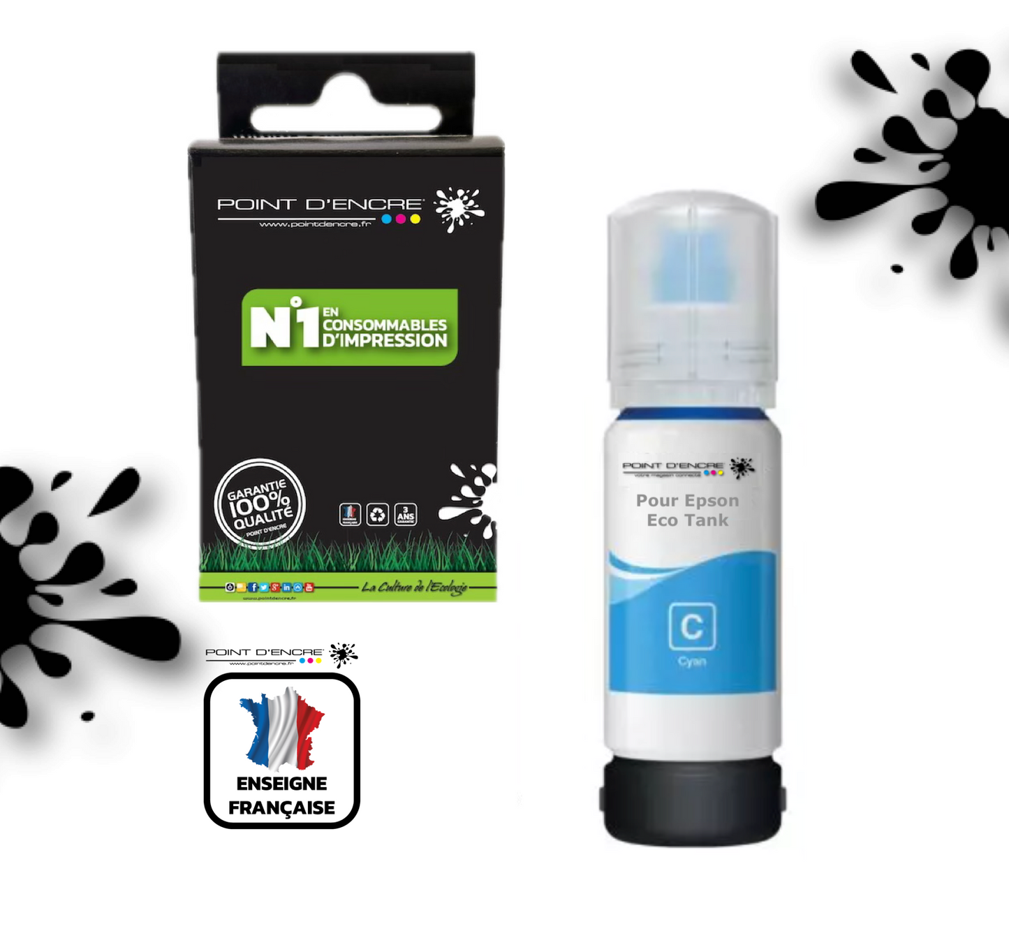 102 / C13T03R240 - CYAN - Grande capacité de Marque Francaise POINT D'ENCRE Pour imprimante compatible EPSON (eep)