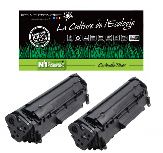 CE285A/CE278A/CB435A/CB436A - 85A/78A/35A/36A - 2 X NOIR - Grande capacité Marque Francaise POINT D'ENCRE pour Imprimantes compatibles HP (clhp)