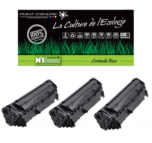 CE285A/CE278A/CB435A/CB436A - 85A/78A/35A/36A - 3 X NOIR - Grande capacité Marque Francaise POINT D'ENCRE pour Imprimantes compatibles HP (clhp)