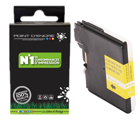 LC980XL / LC985XL / LC1100XL- JAUNE - Grande capacité de Marque Française POINT D'ENCRE Pour imprimante compatible BROTHER (ceb)