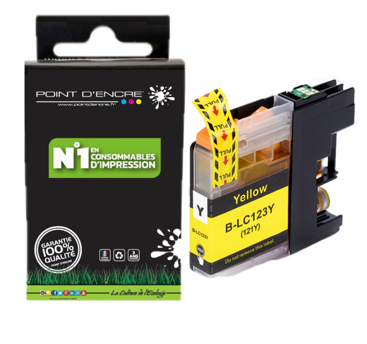 LC123XL/LC121XL - JAUNE - Grande capacité de Marque Francaise POINT D'ENCRE Pour imprimante compatible BROTHER (ceb)