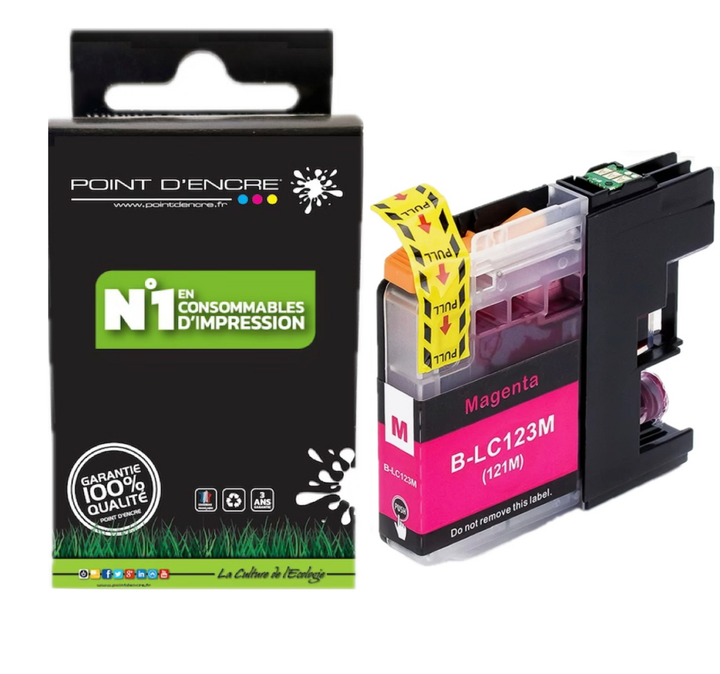 LC123XL/LC121XL - MAGENTA - Grande capacité de Marque Francaise POINT D'ENCRE Pour imprimante compatible BROTHER (ceb)