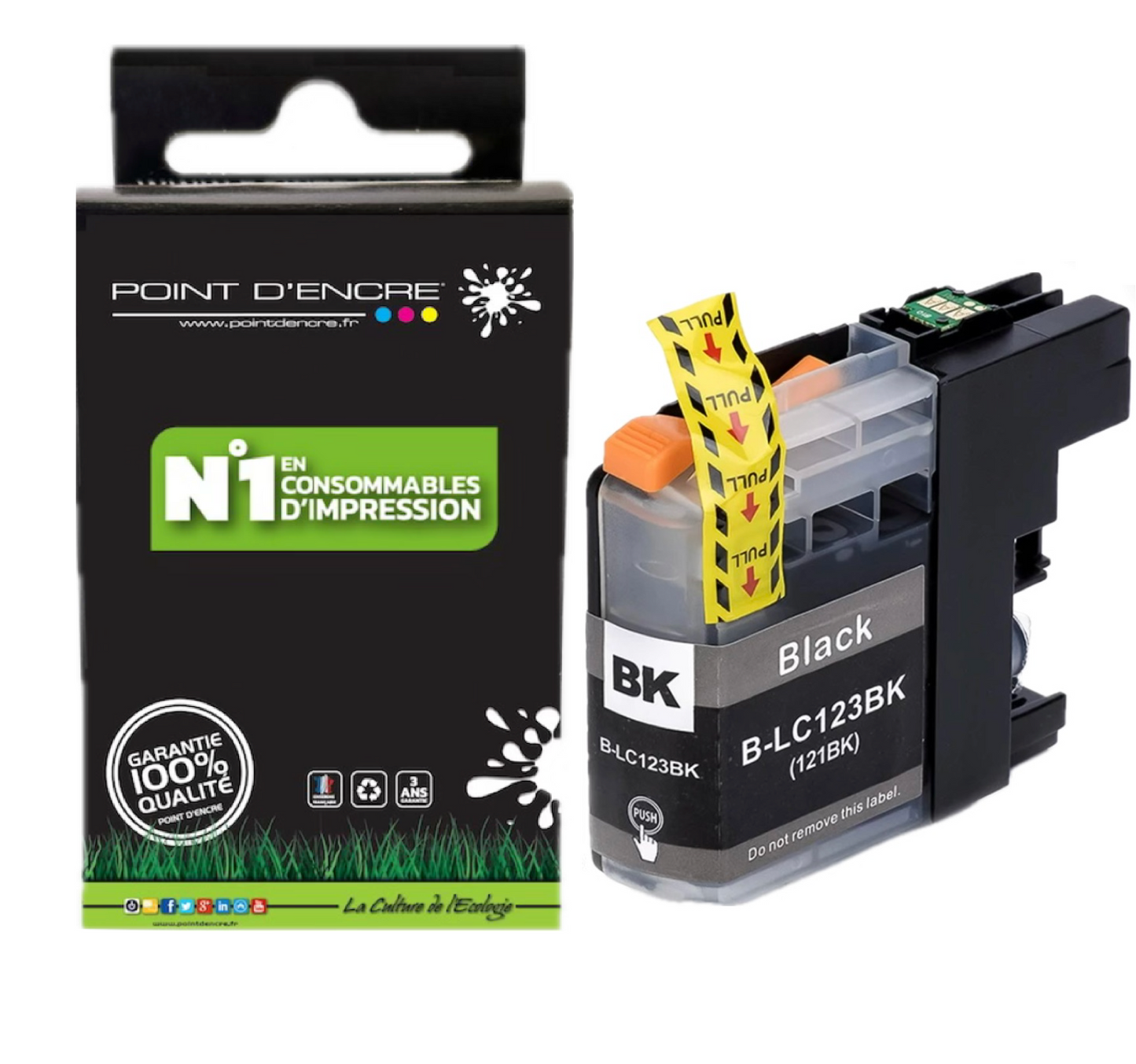 LC123XL/LC121XL - NOIR - Grande capacité de Marque Francaise POINT D'ENCRE Pour imprimante compatible BROTHER (ceb)