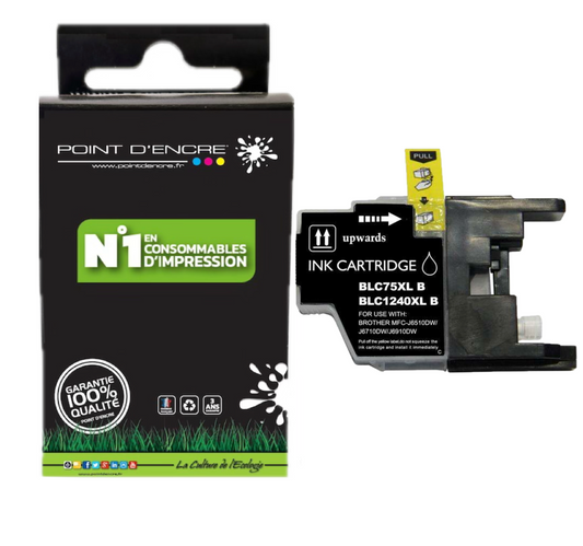 LC1240XL/LC1220XL/LC1280XL - NOIR - Grande capacité de Marque Française POINT D'ENCRE Pour imprimante compatible BROTHER (ceb)
