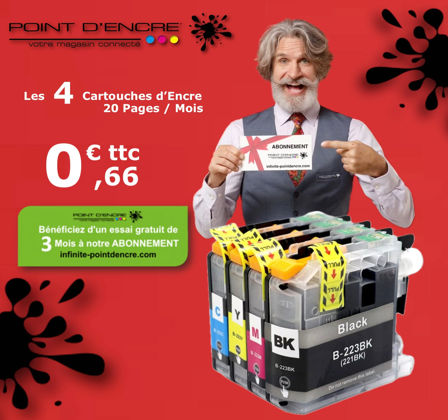 LC223XL/LC221XL - MAGENTA - Grande capacité de Marque Française POINT D'ENCRE Pour imprimante compatible BROTHER (ceb)