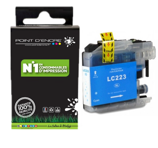 LC223XL/LC221XL - CYAN - Grande capacité de Marque Française POINT D'ENCRE Pour imprimante compatible BROTHER (ceb)