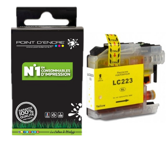LC223XL/LC221XL - JAUNE - Grande capacité de Marque Française POINT D'ENCRE Pour imprimante compatible BROTHER (ceb)