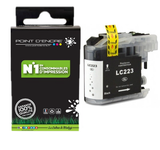 LC223XL/LC221XL - NOIR - Grande capacité de Marque Française POINT D'ENCRE Pour imprimante compatible BROTHER (ceb) (Copie)