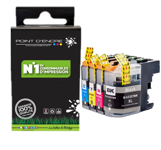 LC225XL / LC227XL - NOIR / CYAN / MAGENTA / JAUNE - Grande capacité de Marque Française POINT D'ENCRE Pour imprimante compatible BROTHER (ceb)