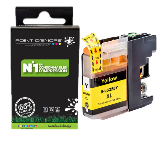 LC225XL - JAUNE - Grande capacité de Marque Française POINT D'ENCRE Pour imprimante compatible BROTHER (ceb)