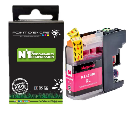 LC225XL - MAGENTA - Grande capacité de Marque Française POINT D'ENCRE Pour imprimante compatible BROTHER (ceb)