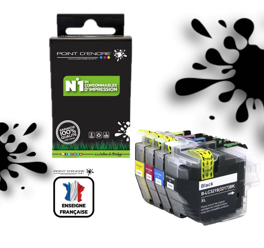 LC3219/LC3217XL - - Abonnement - Pack de 4 Cartouches D'encre Noir/Cyan/Magenta/ Jaune - Grande capacité de Marque Française POINT D'ENCRE Pour imprimante compatible BROTHER (ceb)