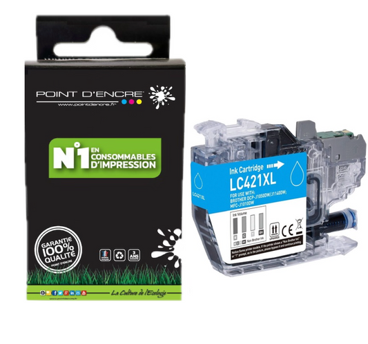 LC421XL - CYAN - Grande capacité de Marque Française POINT D'ENCRE Pour imprimante compatible BROTHER (ceb)