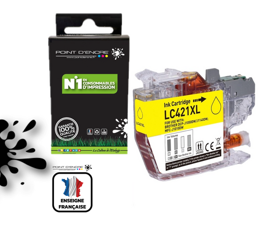 LC421XL - JAUNE - Grande capacité de Marque Française POINT D'ENCRE Pour imprimante compatible BROTHER (ceb)