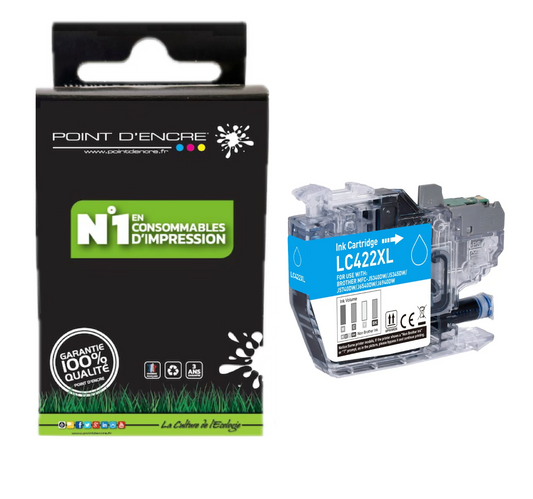 LC422XL - CYAN - Grande capacité de Marque Française POINT D'ENCRE Pour imprimante compatible BROTHER (ceb)