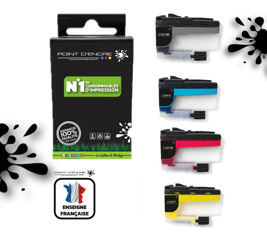 LC424 - ABONNEMENT - Pack de 4 Cartouches D'encre Noir/Cyan/Magenta/ Jaune - Grande capacité de Marque Française POINT D'ENCRE Pour imprimante compatible BROTHER (ceb)