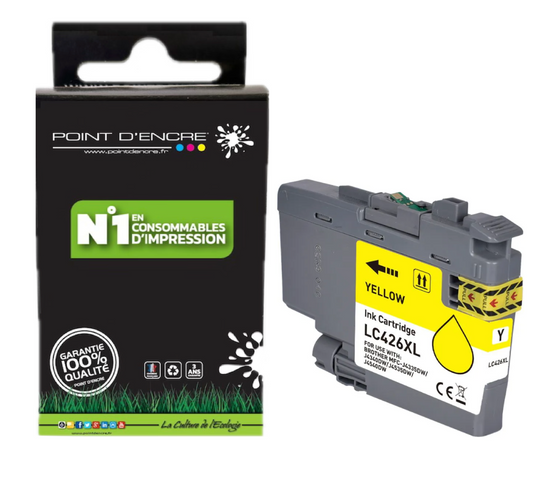 LC426XL - JAUNE - Grande capacité de Marque Française POINT D'ENCRE Pour imprimante compatible BROTHER (ceb)