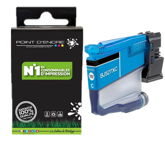 LC527 - CYAN - Grande capacité de Marque Française POINT D'ENCRE Pour imprimante compatible BROTHER LC527XL(ceb)