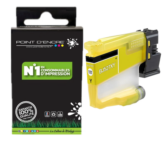 LC527 - JAUNE - Grande capacité de Marque Française POINT D'ENCRE Pour imprimante compatible BROTHER LC527XL(ceb)