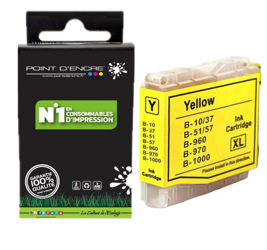 LC960 / LC970 / LC1000 - JAUNE - Grande capacité de Marque Française POINT D'ENCRE Pour imprimante compatible BROTHER (ceb)
