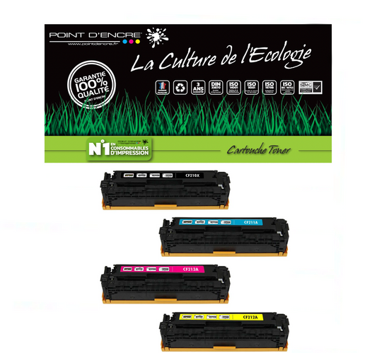 CF210X / 131X - NOIR / CYAN / MAGENTA / JAUNE - Grande capacité Marque Francaise POINT D'ENCRE pour Imprimantes compatibles HP (clhp)