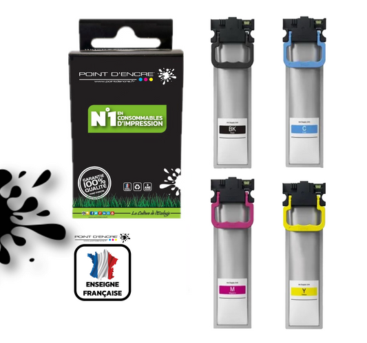 T9451/T9441 - T9452/T9442 - T9453/T9443 - T9454/T9444 - ABONNEMENT - Pack de 4 Cartouches D'encre Noir/Cyan/Magenta/ Jaune - Grande capacité de Marque Française POINT D'ENCRE Pour imprimante compatible EPSON (cee)