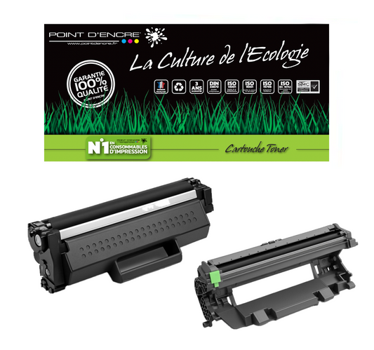TN1150 / DR1150 - Cartouche / Tambour - Noir - Grande capacité Marque Francaise POINT D'ENCRE pour Imprimantes compatibles Brother (clp)