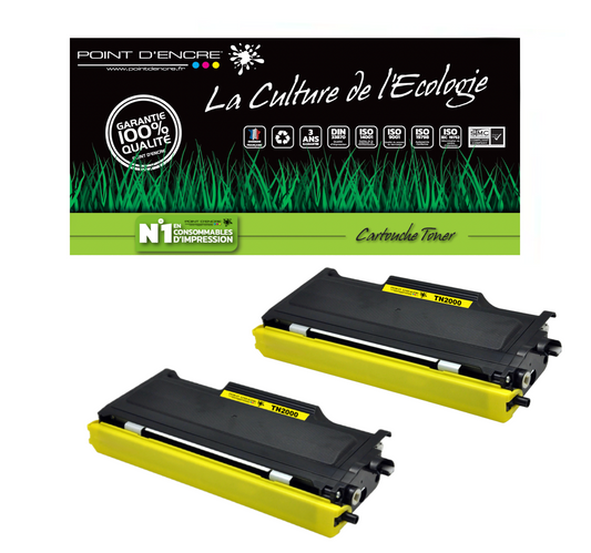 TN2000 - 2 X NOIR - Grande capacité Marque Francaise POINT D'ENCRE pour Imprimantes compatibles Brother (clbr)
