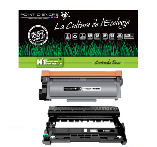 TN2320/TN2310/DR2300 - Noir - Grande capacité Marque Francaise POINT D'ENCRE pour Imprimantes compatibles Brother (clp) (Copie)