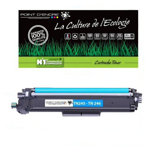 TN241 / TN245 / TN242 / TN246 - CYAN - Grande capacité Marque Francaise POINT D'ENCRE pour Imprimantes compatibles Brother (clbr)