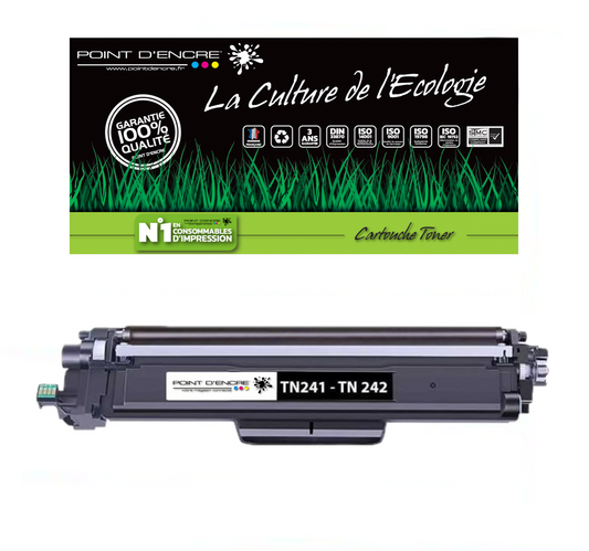 TN241 / TN245 / TN242 / TN246 - NOIR - Grande capacité Marque Francaise POINT D'ENCRE pour Imprimantes compatibles Brother (clbr)