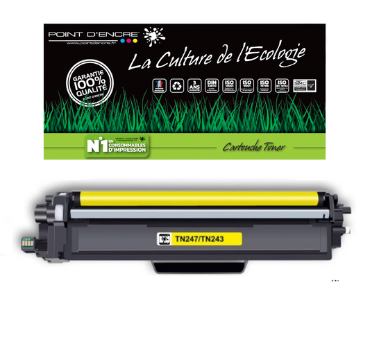 TN247 / TN243 - JAUNE - Grande capacité Marque Francaise POINT D'ENCRE pour Imprimantes compatibles Brother (clbr)