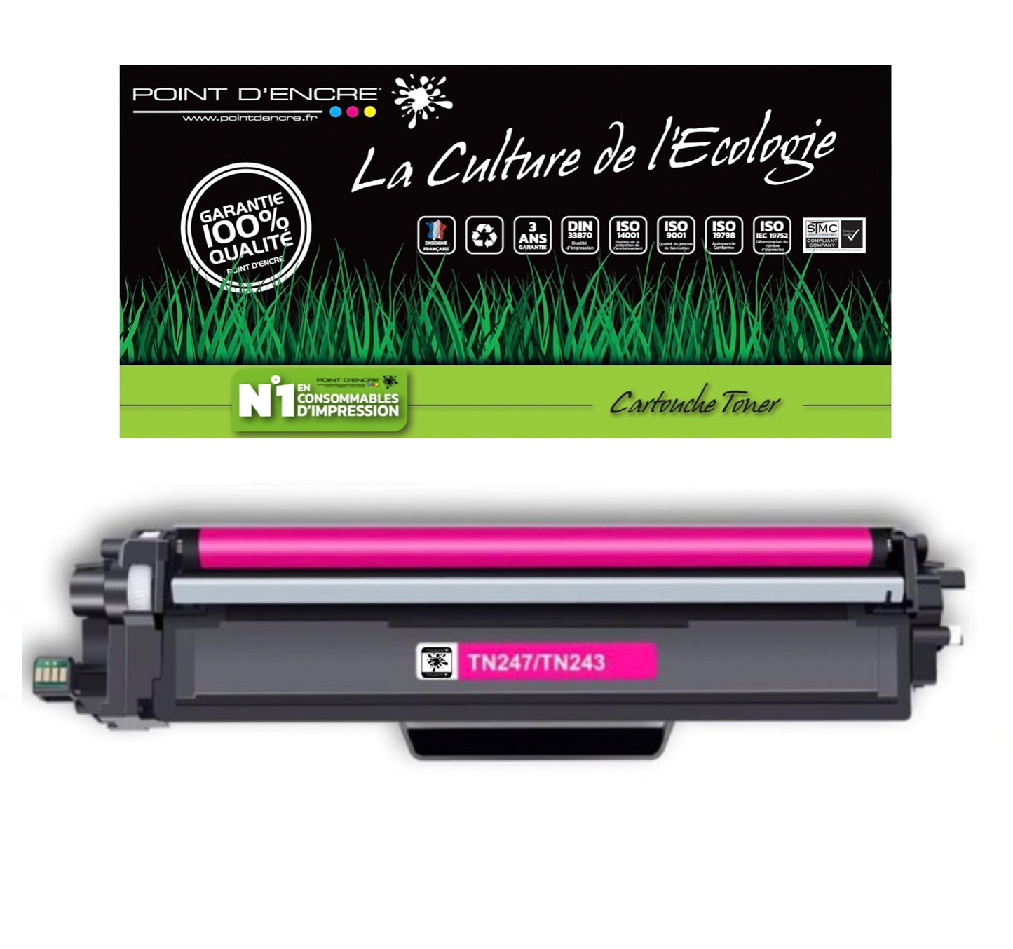 TN247 / TN243 - MAGENTA - Grande capacité Marque Francaise POINT D'ENCRE pour Imprimantes compatibles Brother (clbr)