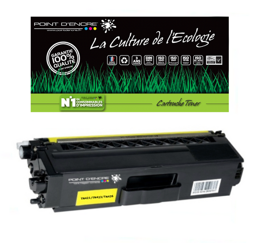 TN421 / TN423 / TN426 - JAUNE - Grande capacité Marque Francaise POINT D'ENCRE pour Imprimantes compatibles Brother (clbr)