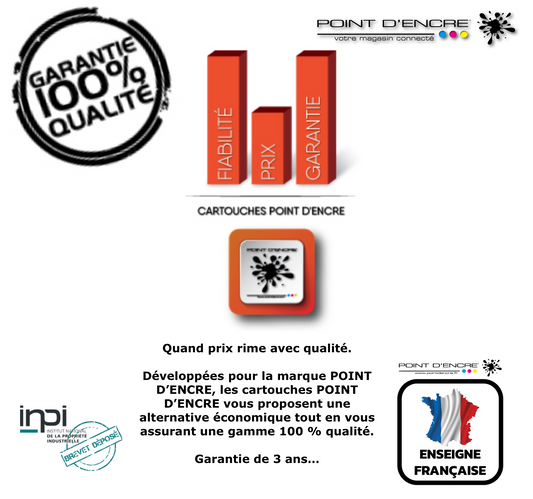 303XL / 303 - ABONNEMENT - NOIR & COULEUR - Grande capacité de Marque Francaise POINT D'ENCRE - Pour imprimante compatible HP (cehp)
