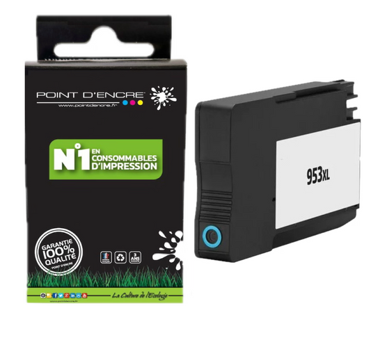 953XL - CYAN - Grande capacité de Marque Française POINT D'ENCRE Pour imprimante compatible HP (cehp)