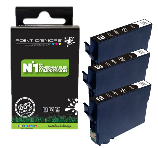 29XL - Fraise - 3 X NOIRE - T2991 / T2981 Grande capacité de Marque Francaise POINT D'ENCRE Pour imprimante compatible EPSON (cee)