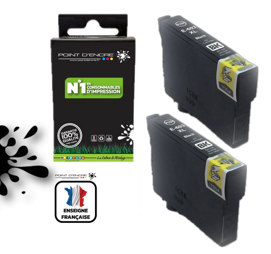 603XL - Etoile de mer - 2 X NOIR - Grande capacité de Marque Francaise POINT D'ENCRE Pour imprimante compatible EPSON (cee)