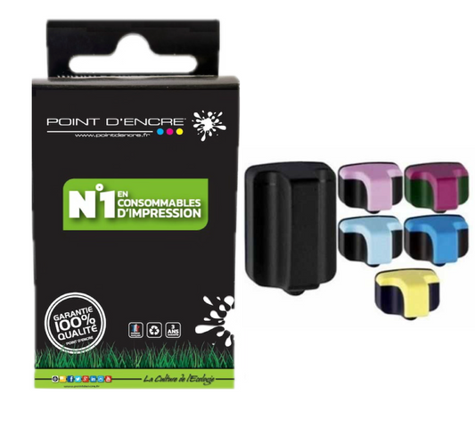 363XL - Pack de 4 Cartouches Noir/Cyan/Magenta/ Jaune Grande capacité de Marque Française POINT D'ENCRE Pour imprimante compatible HP (cehp)