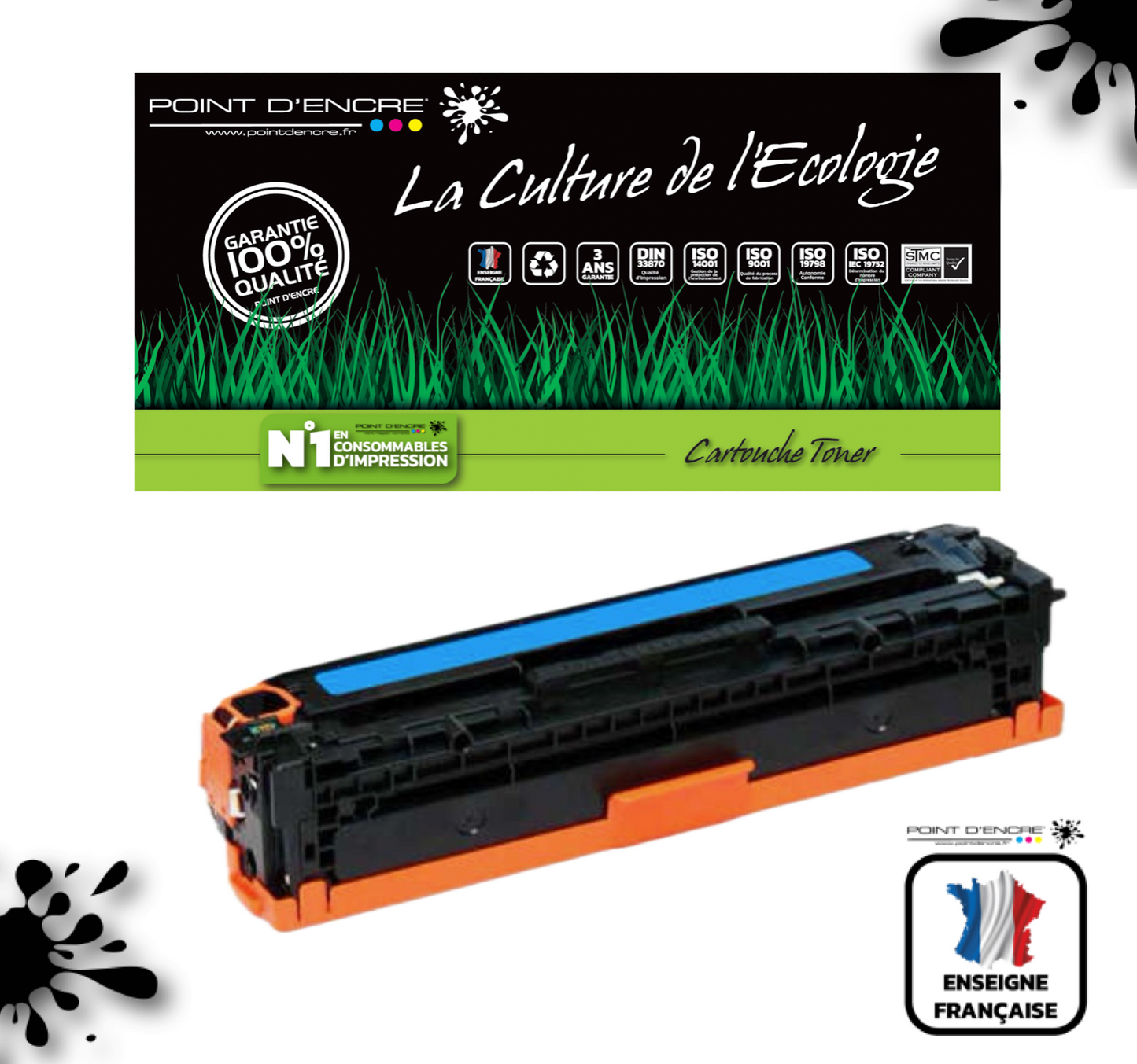 045H / 054H - CYAN - Grande capacité Marque Francaise POINT D'ENCRE pour Imprimantes compatibles Canon (clca)