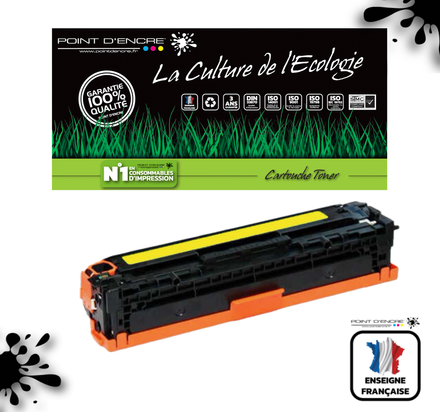 045H / 054H - JAUNE - Grande capacité Marque Francaise POINT D'ENCRE pour Imprimantes compatibles Canon (clca)