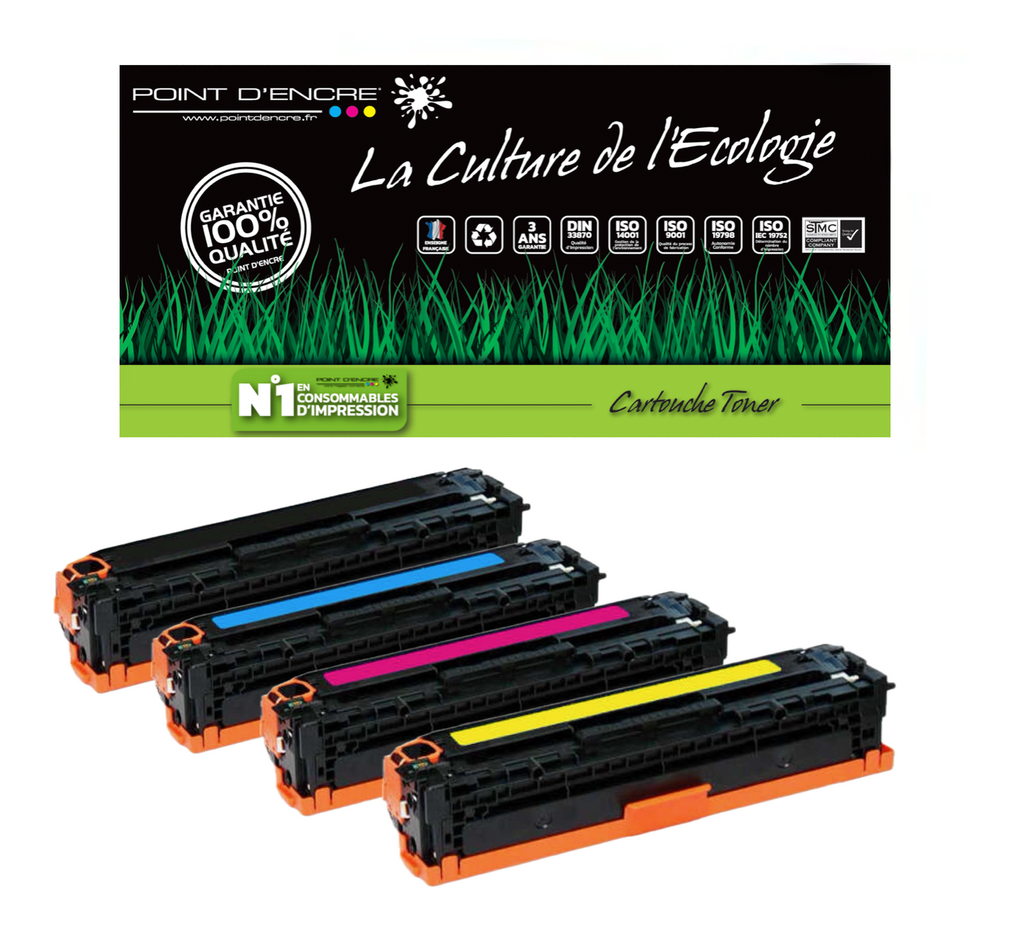 045H / 054H - 4 Cartouches NOIR / CYAN / MAGENTA / JAUNE - Grande capacité Marque Francaise POINT D'ENCRE pour Imprimantes compatibles Canon (clca)