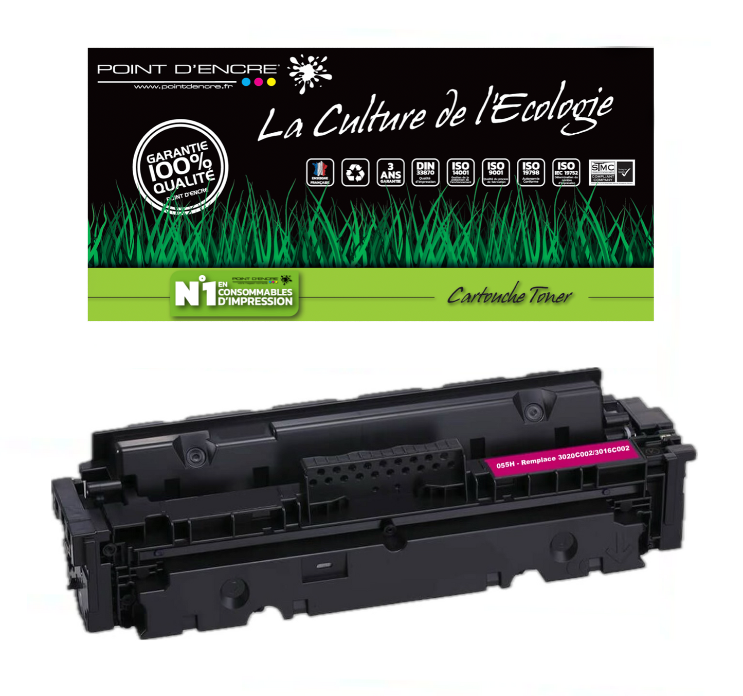 055H / 055 / 3020C002 - MAGENTA - Grande capacité Marque Francaise POINT D'ENCRE pour Imprimantes compatibles Canon (clca)