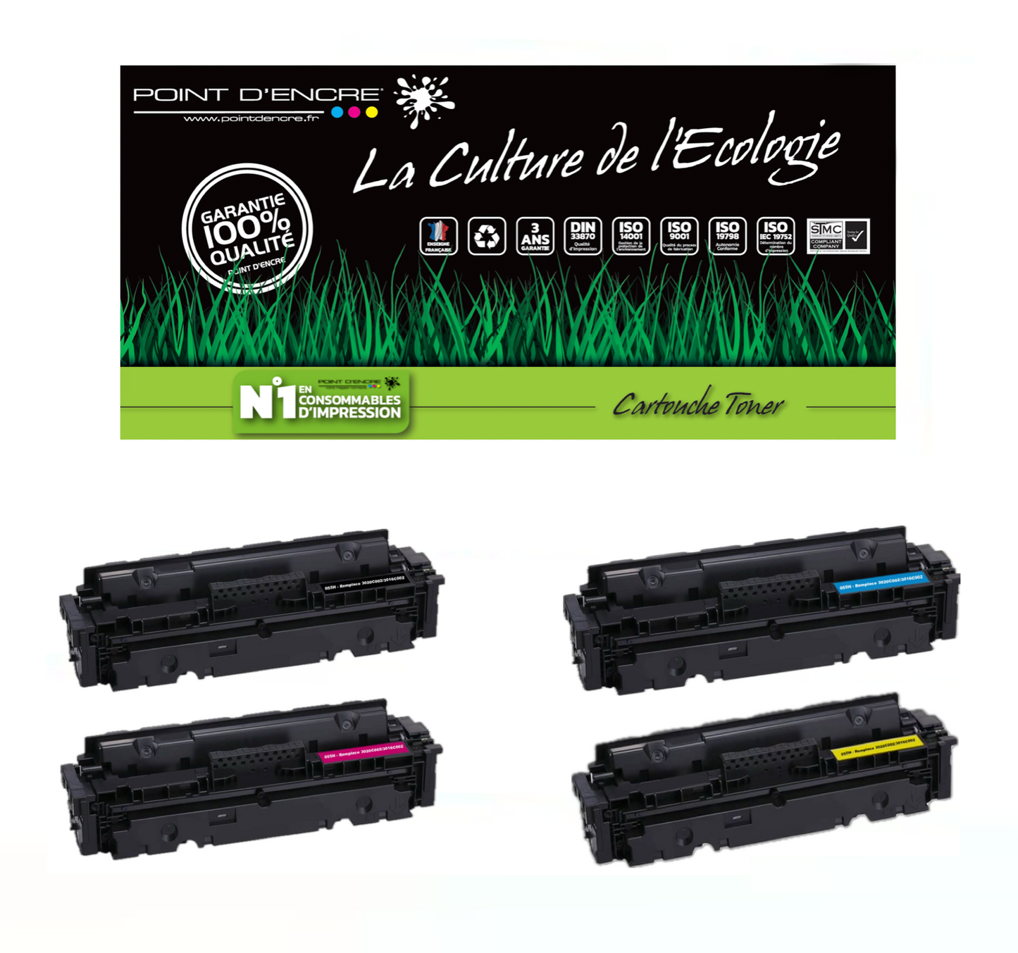 067H / 067 - ABONNEMENT -  4 Cartouches NOIR / CYAN / MAGENTA / JAUNE - Grande capacité Marque Francaise POINT D'ENCRE pour Imprimantes compatibles Canon (clca) (Copie)
