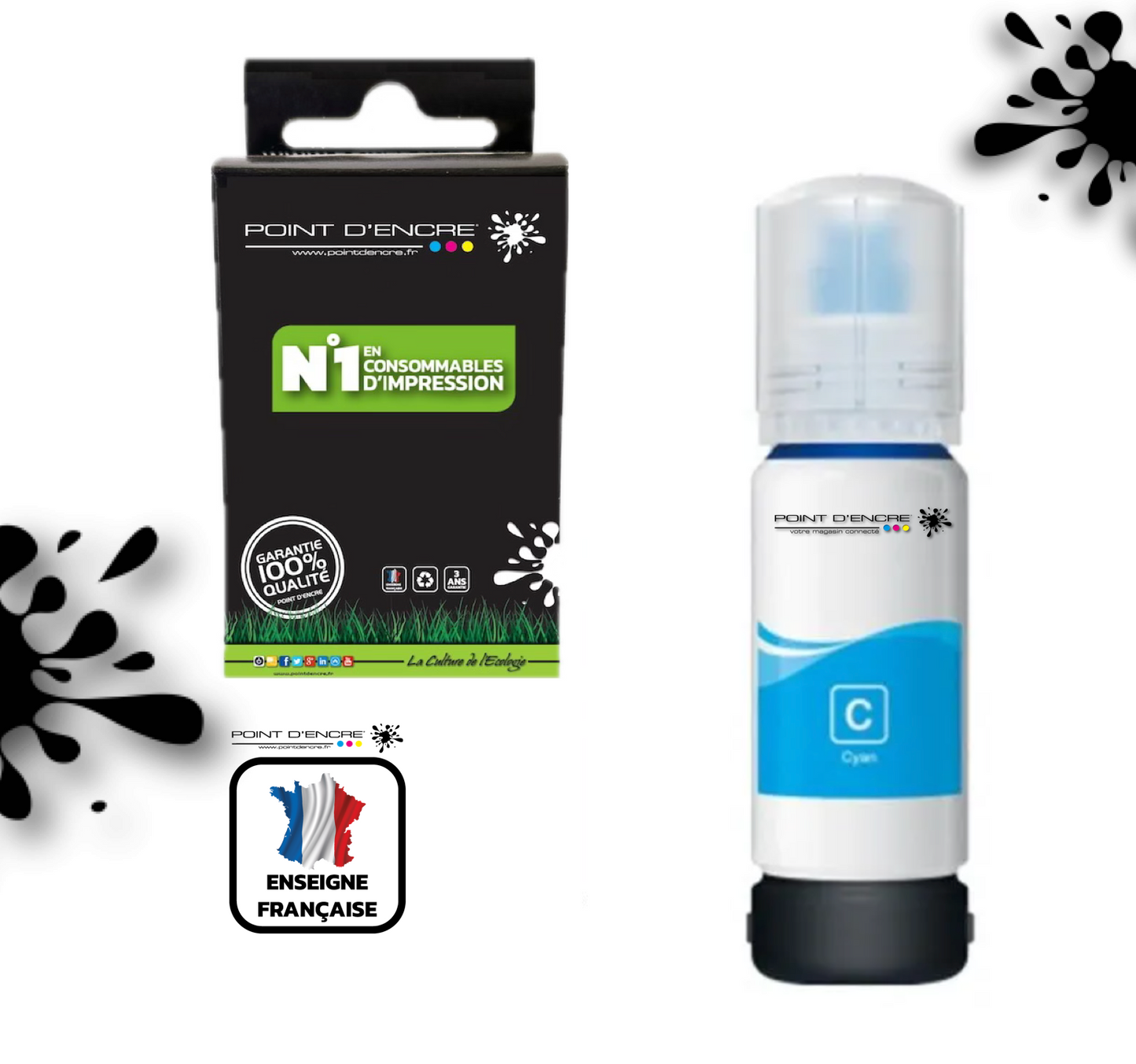 114 - CYAN - Grande capacité de Marque Francaise POINT D'ENCRE Pour imprimante compatible EPSON (eep)